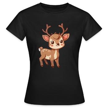 Niedliches Rehkitz Mit Großen Augen - Frauen T-Shirt - Schwarz - Vorne - AI Model Female 172 dark (172cm)