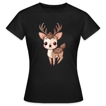 Niedliches Rehkitz Mit Großen Augen - Frauen T-Shirt - Schwarz - Vorne - AI Model Female 172 dark (172cm)