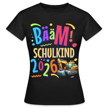Einschulung Bagger Schulanfänger 2026 - Frauen T-Shirt - Schwarz - Vorne - AI Model Female 172 dark (172cm)