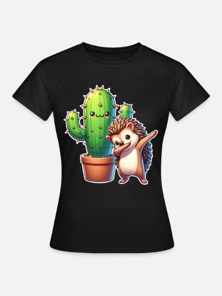 Igel Kaktus - Frauen T-Shirt - Schwarz