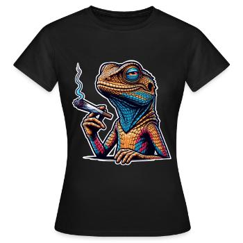 High Lizard Lizard Fumer du cannabis - T-shirt Femme - noir - Devant - AI Model Female 172 dark (172cm)