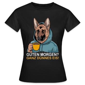 Bonjour très mince glace drôle allemand - T-shirt Femme - noir - Devant - AI Model Female 172 dark (172cm)