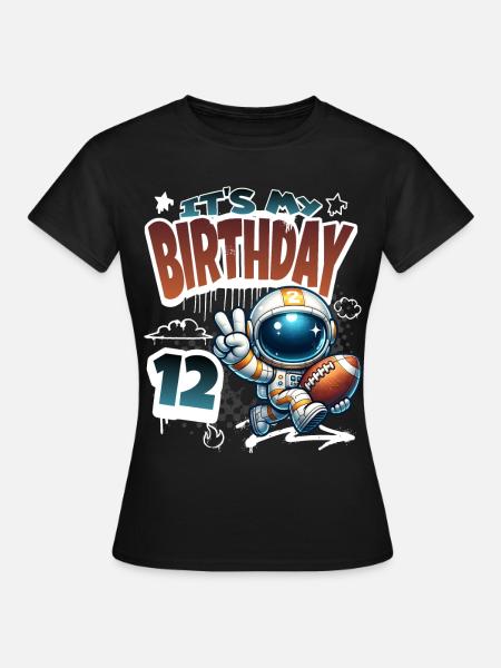 Astronaut 12. Geburtstag Football - Frauen T-Shirt - Schwarz