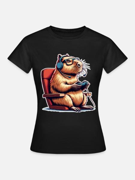 Capybara Gaming Nerd - Frauen T-Shirt - Schwarz