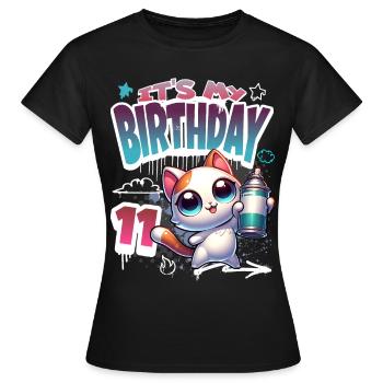 11th Birthday Cat Graffiti - Women's T-Shirt - black - Front - AI Model Female 172 dark (172cm)