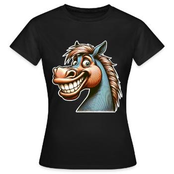 Pferd Grinsen Lustig - Frauen T-Shirt - Schwarz - Vorne - AI Model Female 172 dark (172cm)