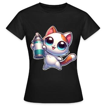 Cat Spray Can Graffiti - Women's T-Shirt - black - Front - AI Model Female 172 dark (172cm)