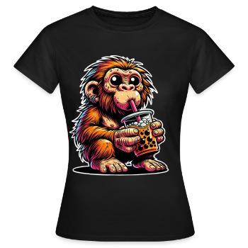 Thé à bulles de Néandertal - T-shirt Femme - noir - Devant - AI Model Female 172 dark (172cm)