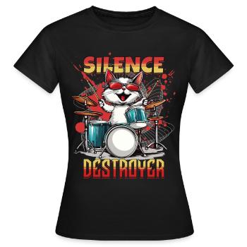 Tambours Tambours Silence Destructeur Chat Drôle - T-shirt Femme - noir - Devant - AI Model Female 172 dark (172cm)