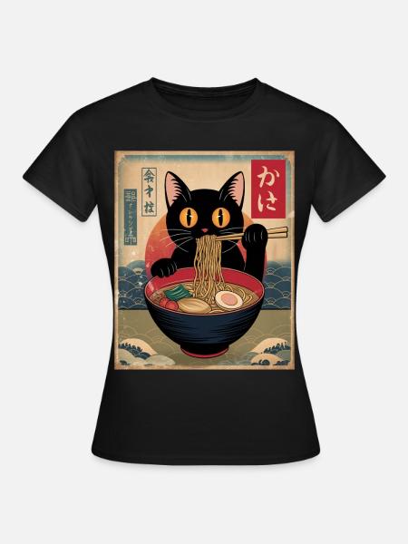 Kawaii Katze Ramen Nudeln Anime Katze - Frauen T-Shirt - Schwarz
