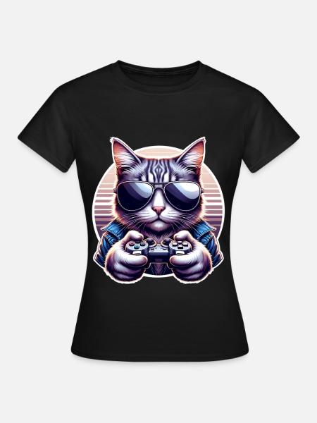 Katze Gamer Gaming Nerd - Frauen T-Shirt - Schwarz