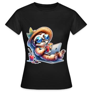 paresseux ordinateur portable cocktail travail - T-shirt Femme - noir - Devant - AI Model Female 172 dark (172cm)