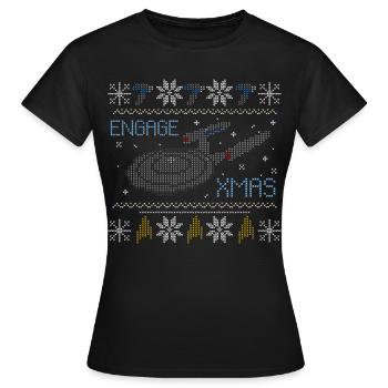 Star Trek Discovery Ugly X-Mas Engage - Frauen T-Shirt - Schwarz - Vorne - AI Model Female 172 dark (172cm)