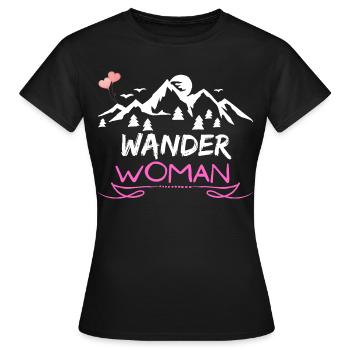 Wander Woman Berg Mädel Outdoor Hobby Geschenk - Frauen T-Shirt - Schwarz - Vorne - AI Model Female 172 dark (172cm)