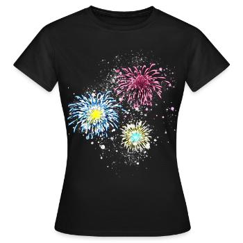 feuerwerk,raketen,sterne,silvester,graffiti,bunt - Frauen T-Shirt - Schwarz - Vorne - AI Model Female 172 dark (172cm)