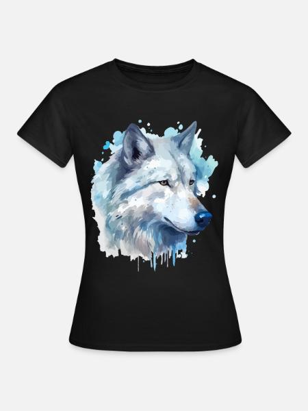 Wolf Wolfskopf Tier Natur Wildnis Aquarell Kunst - Dame-T-shirt - sort