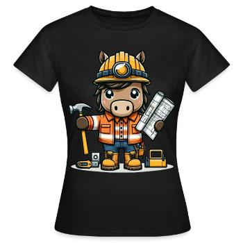 Cute Horse Construction Worker - Frauen T-Shirt - Schwarz - Vorne - AI Model Female 172 dark (172cm)