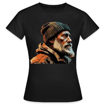 Vieil homme Capitaine Hambourg St Pauli Ouvrier portuaire - T-shirt Femme - noir - Devant - AI Model Female 172 dark (172cm)
