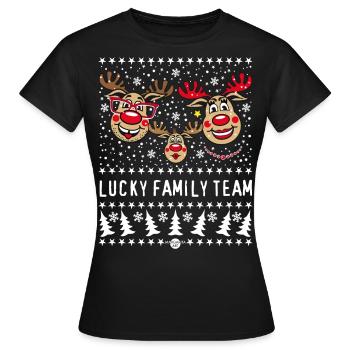 93 LUCKY FAMILY TEAM Papa Mama 1 Kind Winter - Frauen T-Shirt - Schwarz - Vorne - AI Model Female 172 dark (172cm)