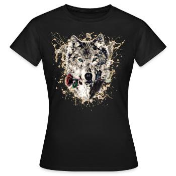 Wolf mit Rose, Love Symbol, Wölfe, Natur - Frauen T-Shirt - Schwarz - Vorne - AI Model Female 172 dark (172cm)