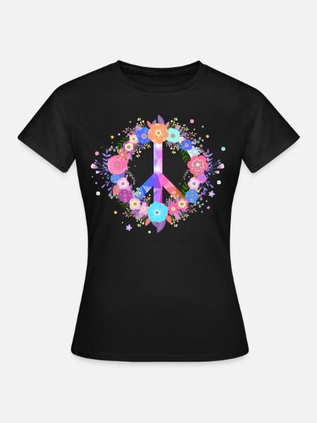 Peacezeichen Liebe Blumen - Frauen T-Shirt - Schwarz