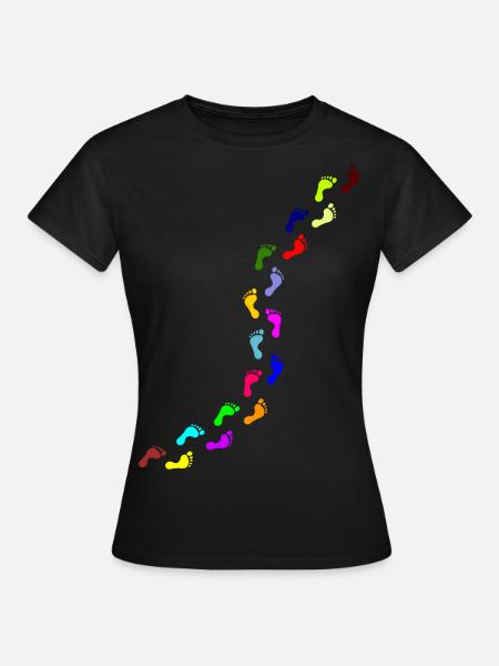 kunterbunte Fußabdrücke - Frauen T-Shirt - Schwarz