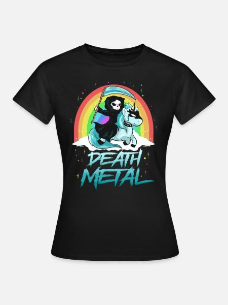 Death Metal Einhorn mit Tod als Reiter Regenbogen - Dame-T-shirt - sort