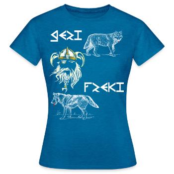Odin avec Geri et Freki, Vikings - T-shirt Femme - bleu saphir antique chiné - Devant - AI Model Female 172 dark (172cm)