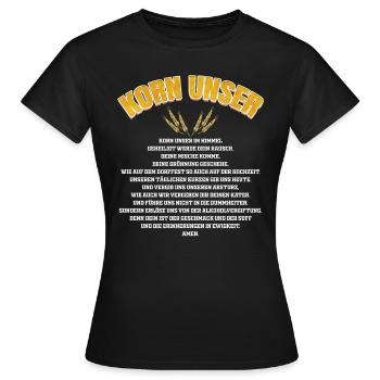 Korn Unser - Lustiges Korn Gebet - Cola Korn - Frauen T-Shirt - Schwarz - Vorne - AI Model Female 172 dark (172cm)