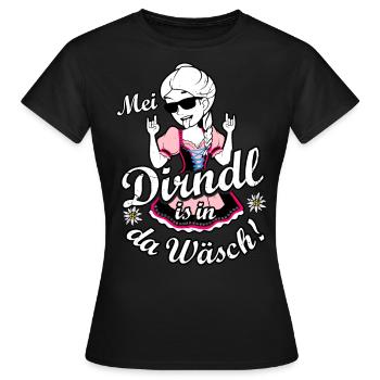 Mei Dirndl is in da Wäsch Trachtenshirt Damen - Frauen T-Shirt - Schwarz - Vorne - AI Model Female 172 dark (172cm)