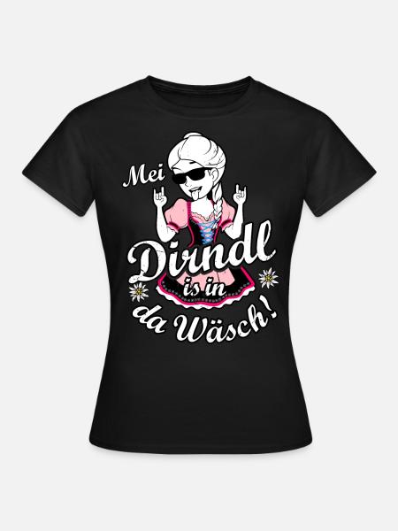 Mei Dirndl is in da Wäsch Trachtenshirt Damen - Frauen T-Shirt - Schwarz