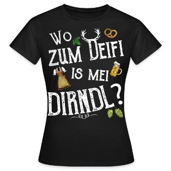 Wo zum Deifi is mei Dirndl Ersatz Tracht Wiesn - Frauen T-Shirt - Schwarz - Vorne - AI Model Female 172 dark (172cm)