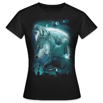 WOLVES PLANET SPACE SPIRITUALITÄT - Frauen T-Shirt - Schwarz - Vorne - AI Model Female 172 dark (172cm)