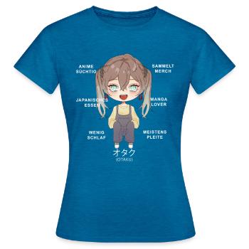 Otaku Anime Fille - T-shirt Femme - bleu saphir antique chiné - Devant - AI Model Female 172 dark (172cm)