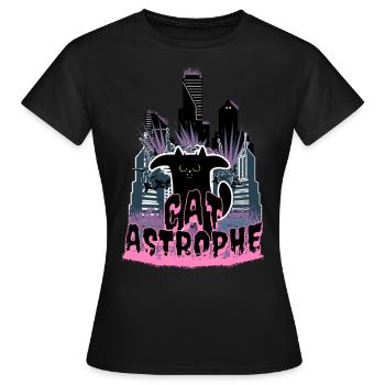 Catastrophe - Kaiju cat destroys the city - Women's T-Shirt - black - Front - AI Model Female 172 dark (172cm)