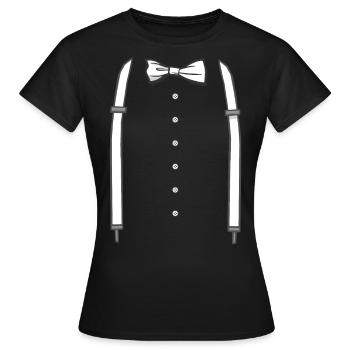 Fake Anzug Aufdruck JGA Männer Karveval Kostüm - Frauen T-Shirt - Schwarz - Vorne - AI Model Female 172 dark (172cm)