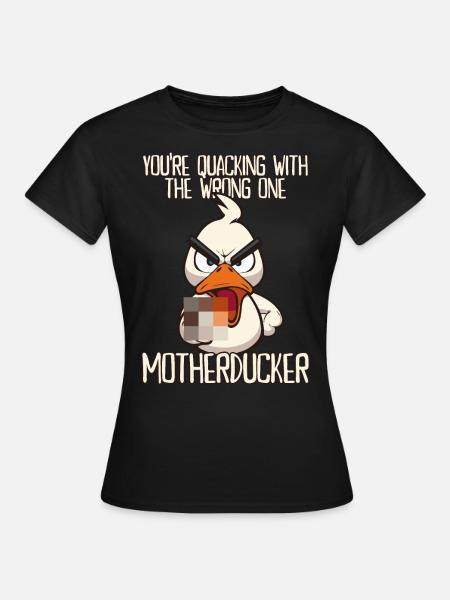 Motherducker Lustige Ente mit Mittelfinger Spruch - Frauen T-Shirt - Schwarz