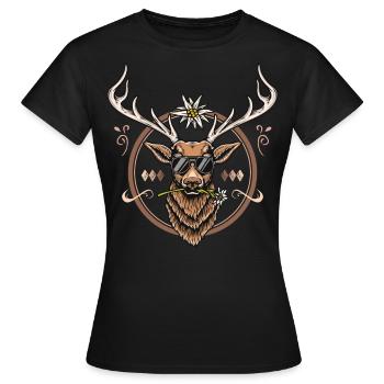 Hirsch Shirt Trachtenshirt Herren Trachten T-Shirt - Frauen T-Shirt - Schwarz - Vorne - AI Model Female 172 dark (172cm)