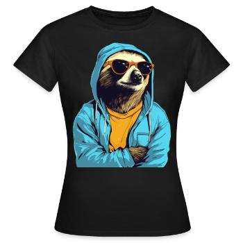 Paresseux cool avec lunettes de soleil, t-shirt jaune - T-shirt Femme - noir - Devant - AI Model Female 172 dark (172cm)