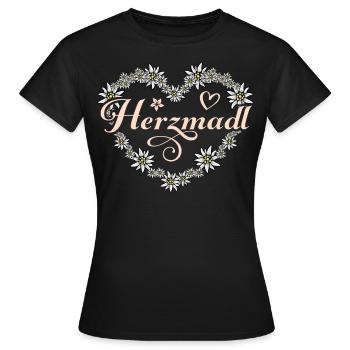 Herzmadl Shirt Trachten Outfit Damen Trachtenshirt - Frauen T-Shirt - Schwarz - Vorne - AI Model Female 172 dark (172cm)