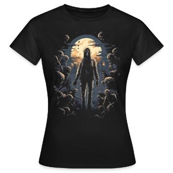 Horreur Halloween: Zombie devant une horde de morts-vivants - T-shirt Femme - noir - Devant - AI Model Female 172 dark (172cm)
