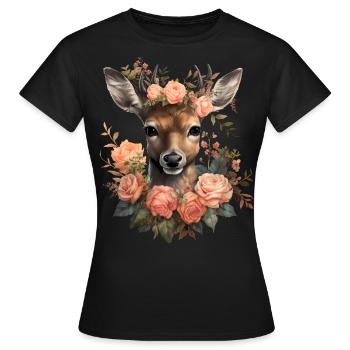 Hirsch T-Shirt Damen Trachtenshirt Trachten Tshirt - Frauen T-Shirt - Schwarz - Vorne - AI Model Female 172 dark (172cm)