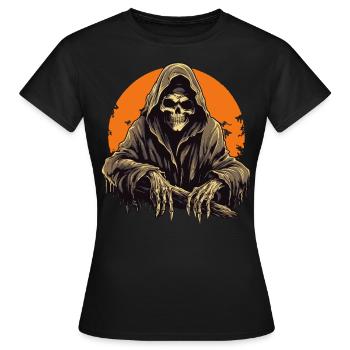 Gruseliger Grim Reaper mit Vollmond Halloween - Frauen T-Shirt - Schwarz - Vorne - AI Model Female 172 dark (172cm)