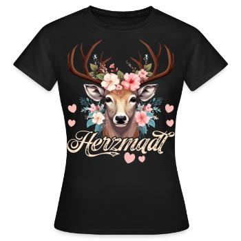 Trachtenshirt Damen Trachten T-Shirt Herzmadl - Frauen T-Shirt - Schwarz - Vorne - AI Model Female 172 dark (172cm)