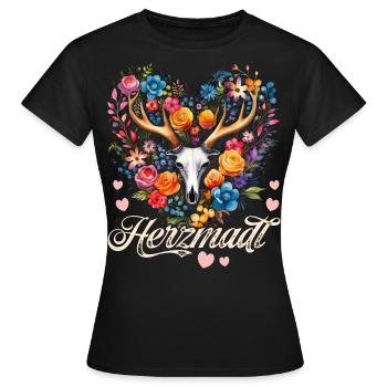 Trachtenshirt Damen Trachten T-Shirt Dirndl Ersatz - Frauen T-Shirt - Schwarz - Vorne - AI Model Female 172 dark (172cm)