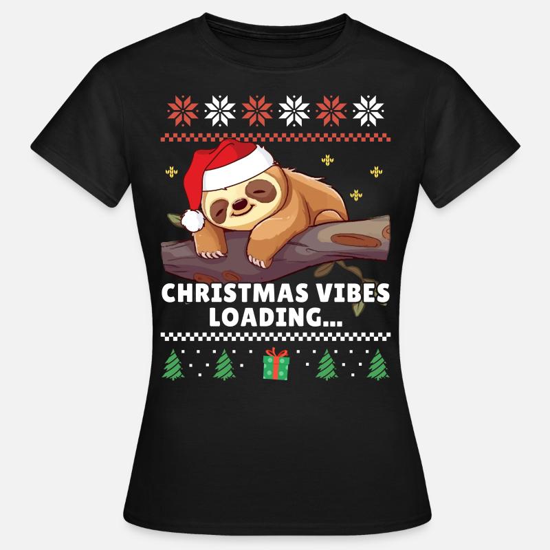 Christmas Vibes Loading - Faultier Ugly Christmas - Dame-T-shirt - sort