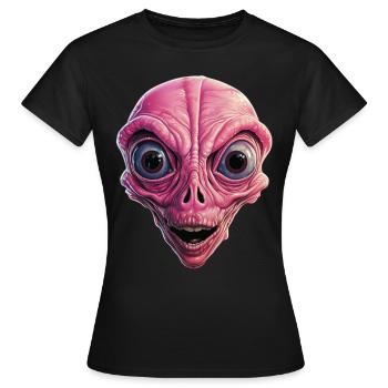 Shocked alien, shock, alien face, curiosity - Women's T-Shirt - black - Front - AI Model Female 172 dark (172cm)