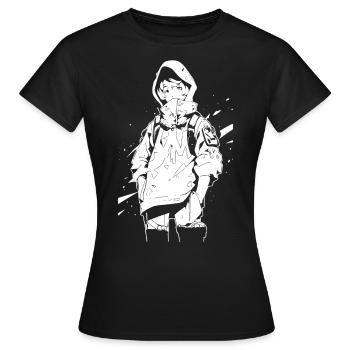 Shibuya's cool Cyberpunk Style Anime Boy Otaku - Frauen T-Shirt - Schwarz - Vorne - AI Model Female 172 dark (172cm)