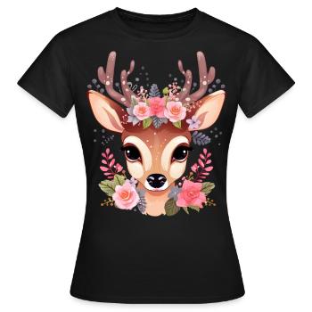 Hirsch T-Shirt Reh Kostüm Damen Trachtenshirt - Frauen T-Shirt - Schwarz - Vorne - AI Model Female 172 dark (172cm)