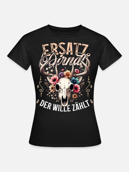 Ersatz Dirndl T-Shirt Trachten Damen Trachtenshirt - Frauen T-Shirt - Schwarz